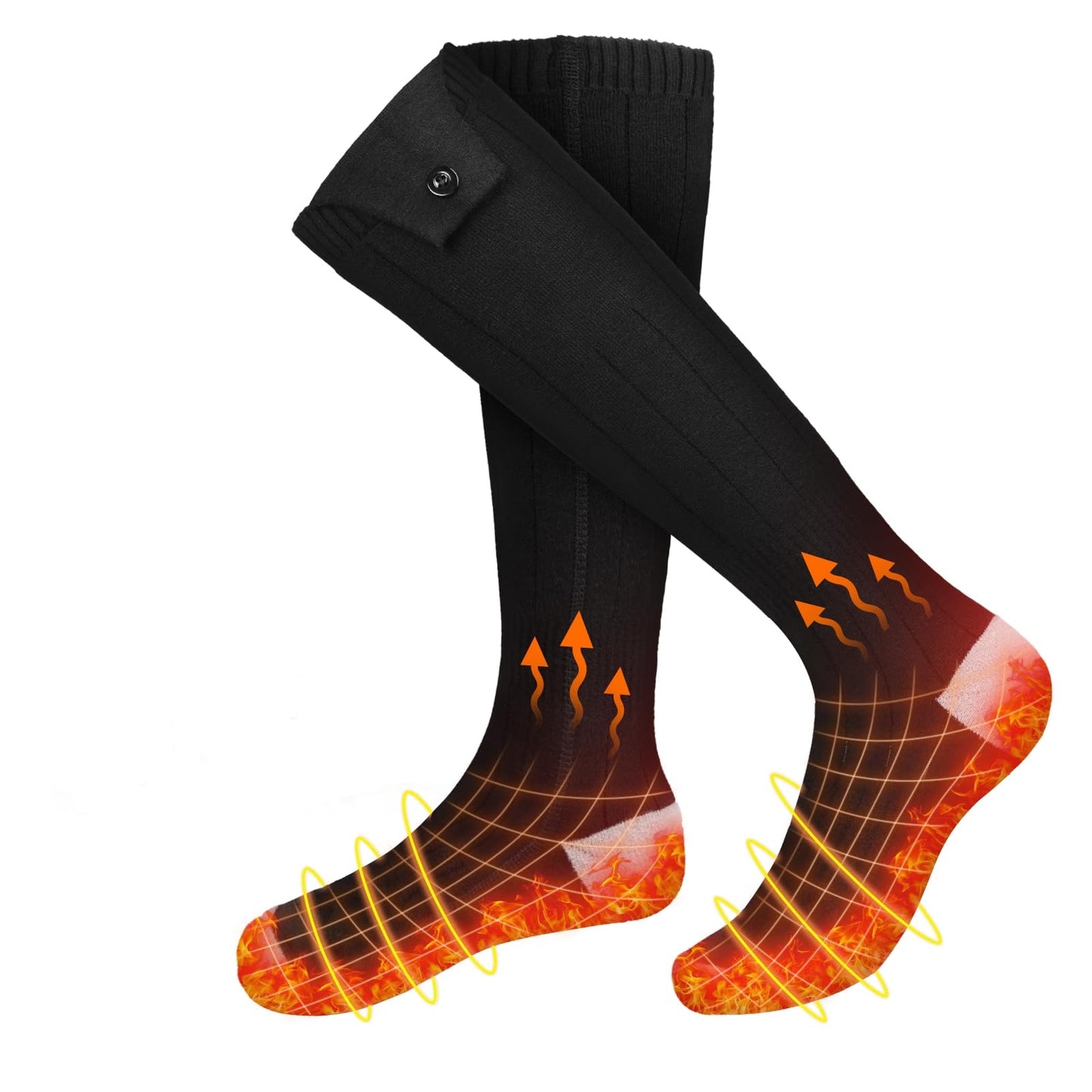 Heated Socks, Electric Heated Socks for Men Women, Rechargeable Battery Heat Up to 8 Hours, Winter Washable Thermal Socks Foot Warmer for Outdoor Camping Skiing Fishing Hunting (Black & Light Grey)