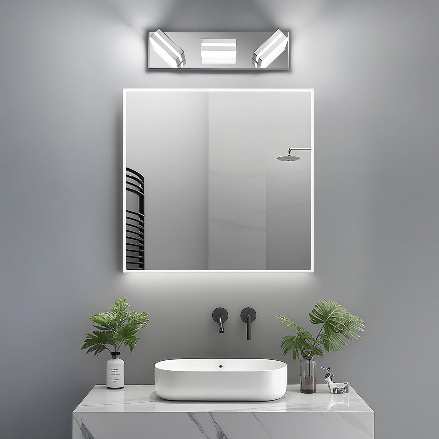 3-Light Modern LED Bathroom Vanity Light Fixture - Black Metal & Acrylic, 16-inch Over Mirror Lighting