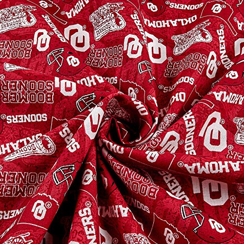 Cotton Fabric by the Yard - Oklahoma Sooners Red/White Print