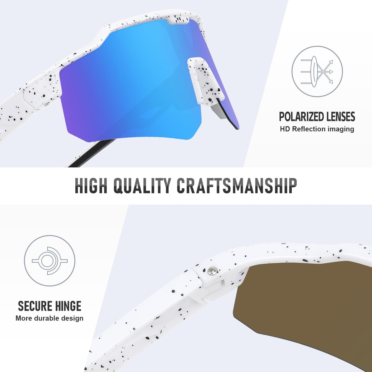 Ofwin Polarized Youth Sports Sunglasses for Boys Girls Kids Baseball Sunglasses Softball Cycling Running Age 5-15 White Frame/Ice Blue Mirror Lens
