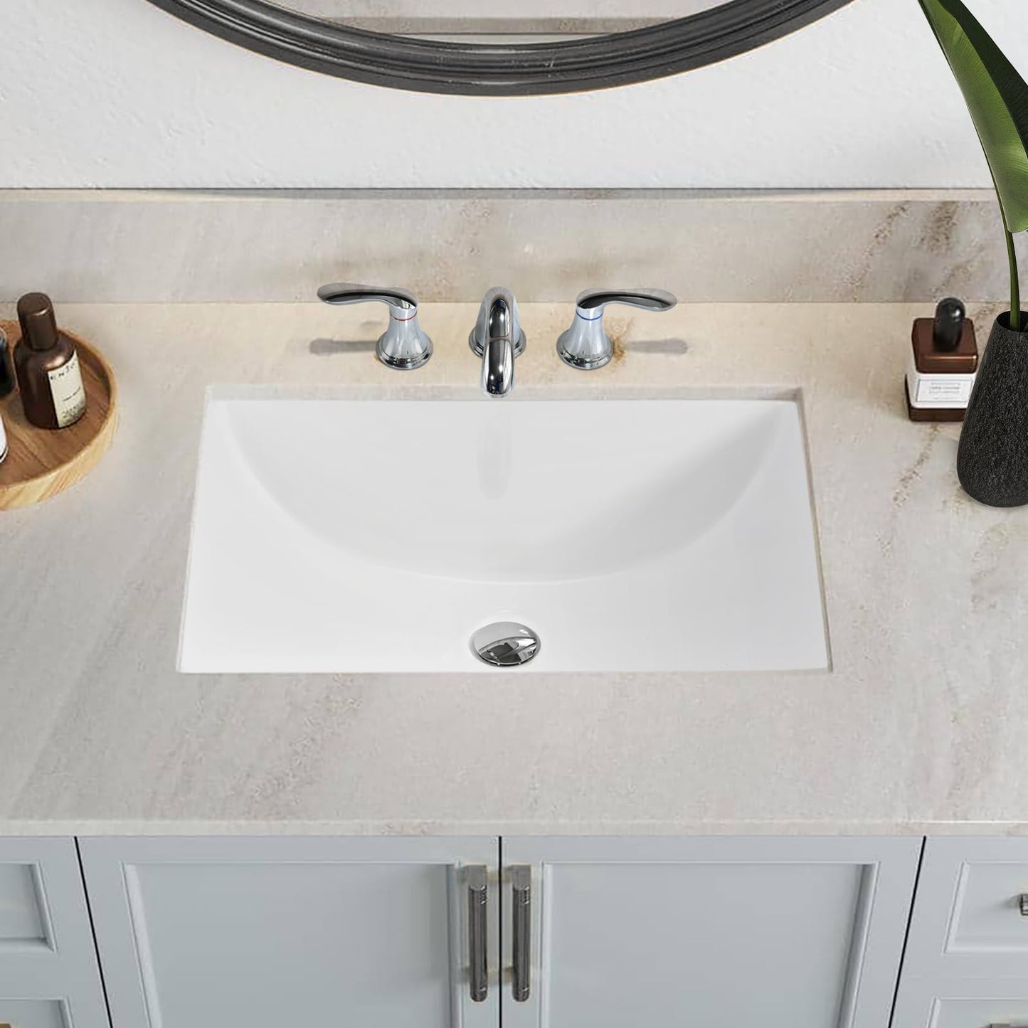 EQLOO Rectangular Undermount Bathroom Sink - 20 X 15 inch Vessel Sink,Undermount Bathroom Sink Rectangle, White Ceramic Lavatory Vanity Basin with Overflow