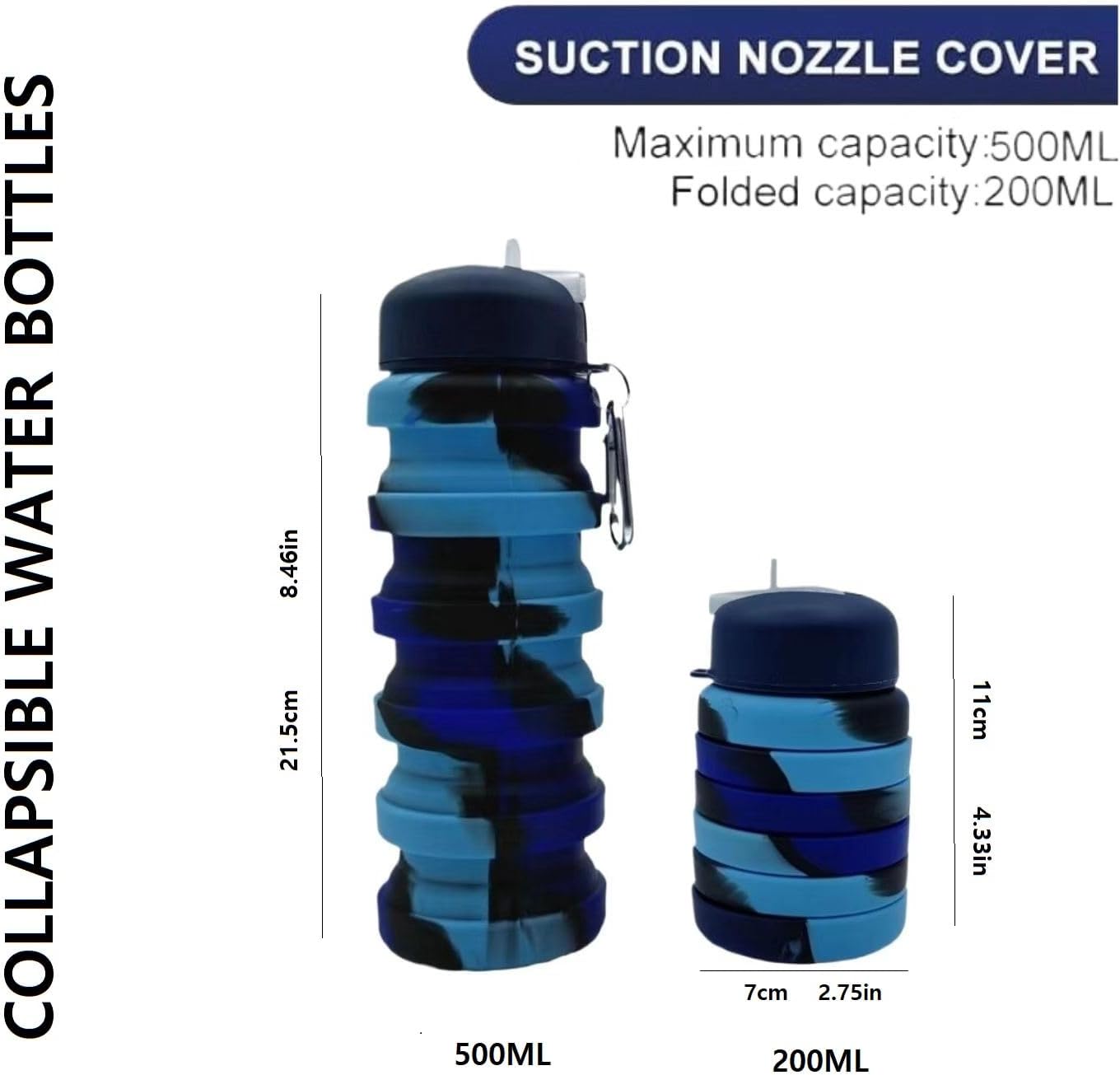Skiennix Collapsible Water Bottles - 2 Pack 16oz Portable Silicone for Travel & Outdoor | Black & Green
