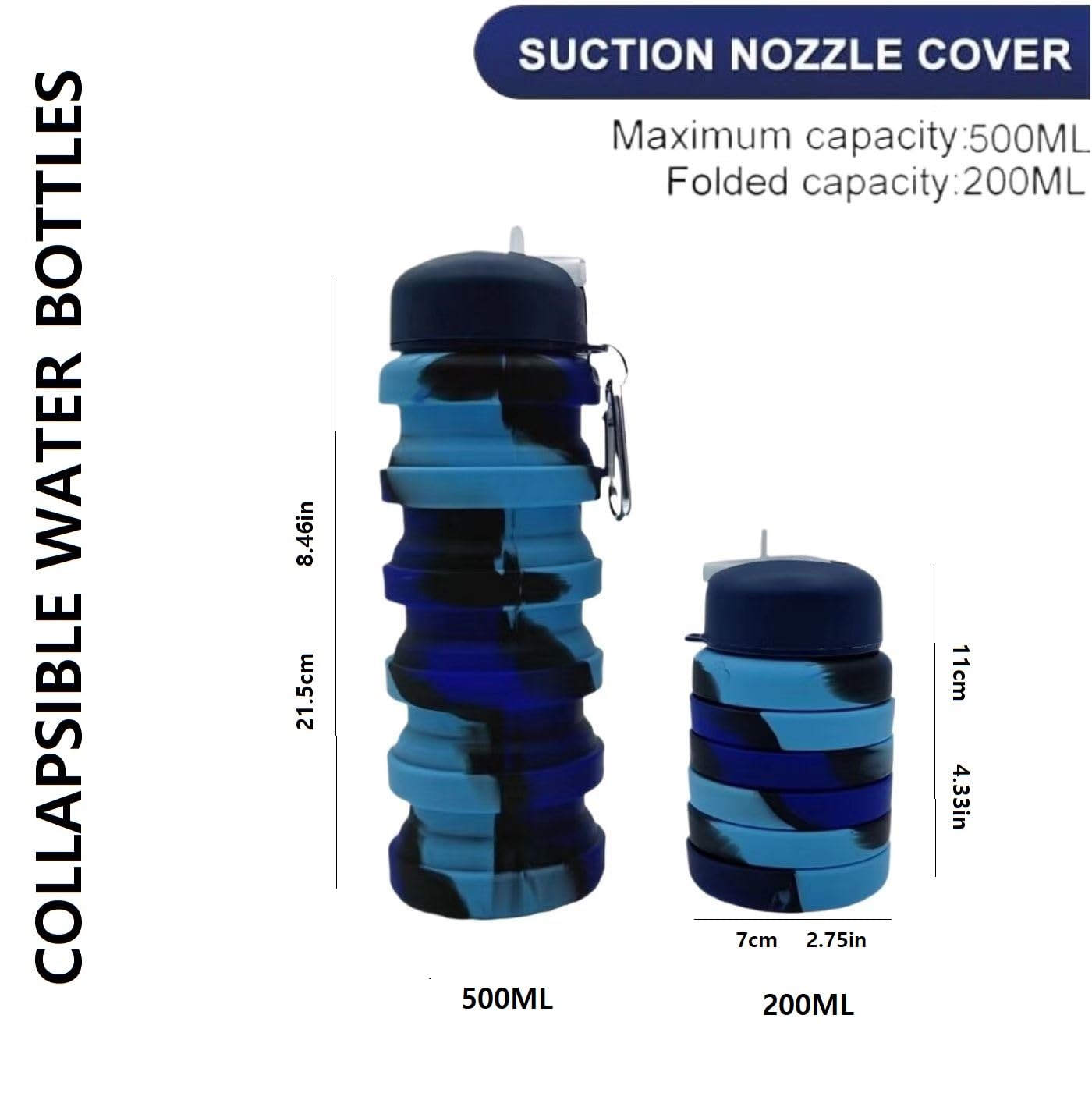 Dontinhu Collapsible Water Bottles 2 Pack 500ml (Black+Orange)