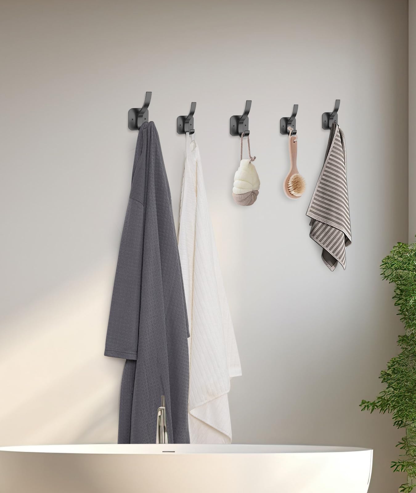 Optish Black Coat Hooks Wall Mount, Wall Hooks for Hanging, Towel Hooks Heavy Duty Backpack Hooks for Hat Coat and Towel (10Pack, Black)