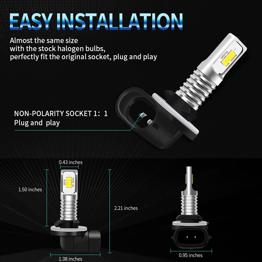 ZEBANERT 881/894/896 Fog light bulbs Fit For Golf Cart EZGO, Club Car DS & Precedent, 400% Brighter 8000 Lumens 6000K White， Plug and play(Pack of 2)