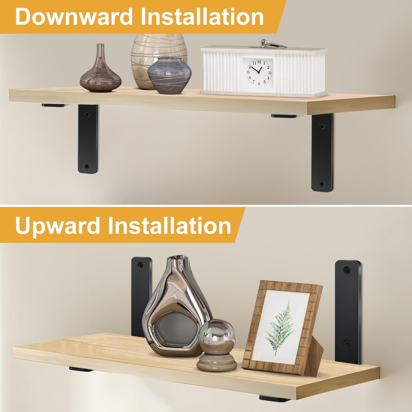 4 Pack - L 4" x H 3" x W1.5, 5mm Thick Black L Shelf Bracket, Iron Shelf Brackets, Metal Shelf Brackets, Floating Shelf, Shelf Supports with Screws