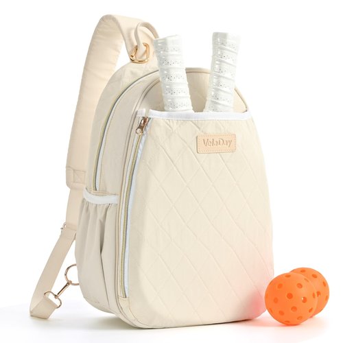 VELADAY Pickleball Bag for Women, Quilted Stylish Sling Bag, Adjustable Shoulder Strap, 2 Storage Compartment Holds Paddles, Balls,Shoes,Beige