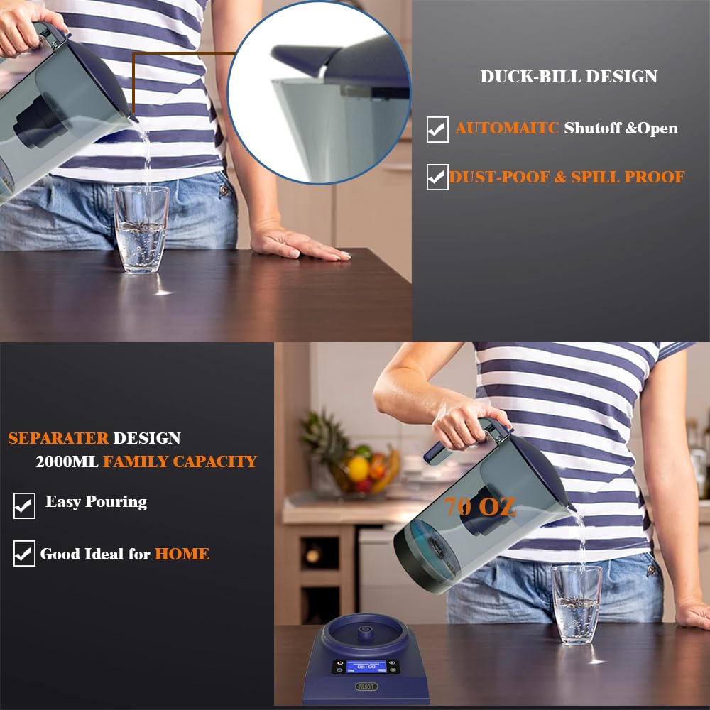 FILSOIT Hydrogen Water Bottle Ionizer Hydrogen Water Pitcher Generator Maker Machinewith SPE and PEM Technology(Marron)