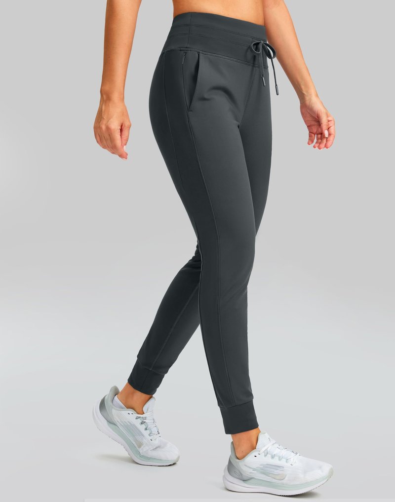 SANTINY Women's Fleece Lined Joggers with Pockets Slim Fit Ski Pants Winter Warm Leggings Hiking Running Gear (Black_XXL)