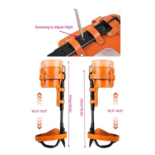 Rohseson Tree Climbing Gear, Cowhide Leather Tree Climbing Spikes Set, Height-Adjustable Tree Climbing Spurs for Tree Work, Tree Trimming, Tree Cutting, Logging, Hunting, Picking Fruit, (Pink)