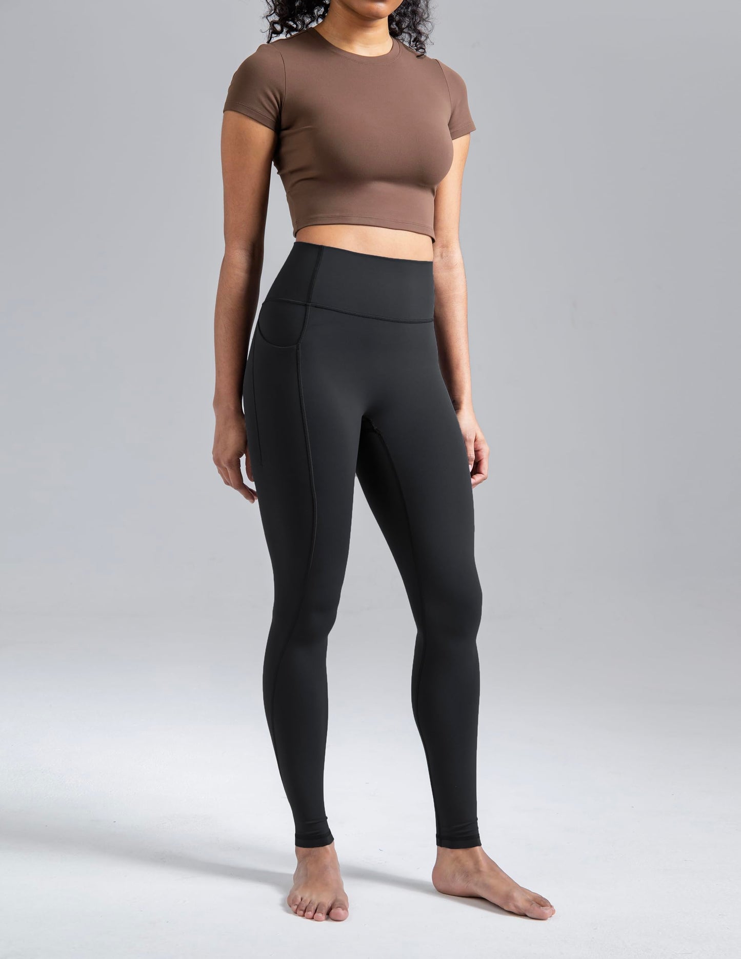 Colorfulkoala Dreamlux No Front Seam Full-Length Leggings with Pockets for Women 28" Inseam, High Waisted Buttery Soft Yoga Pants (L, Black)
