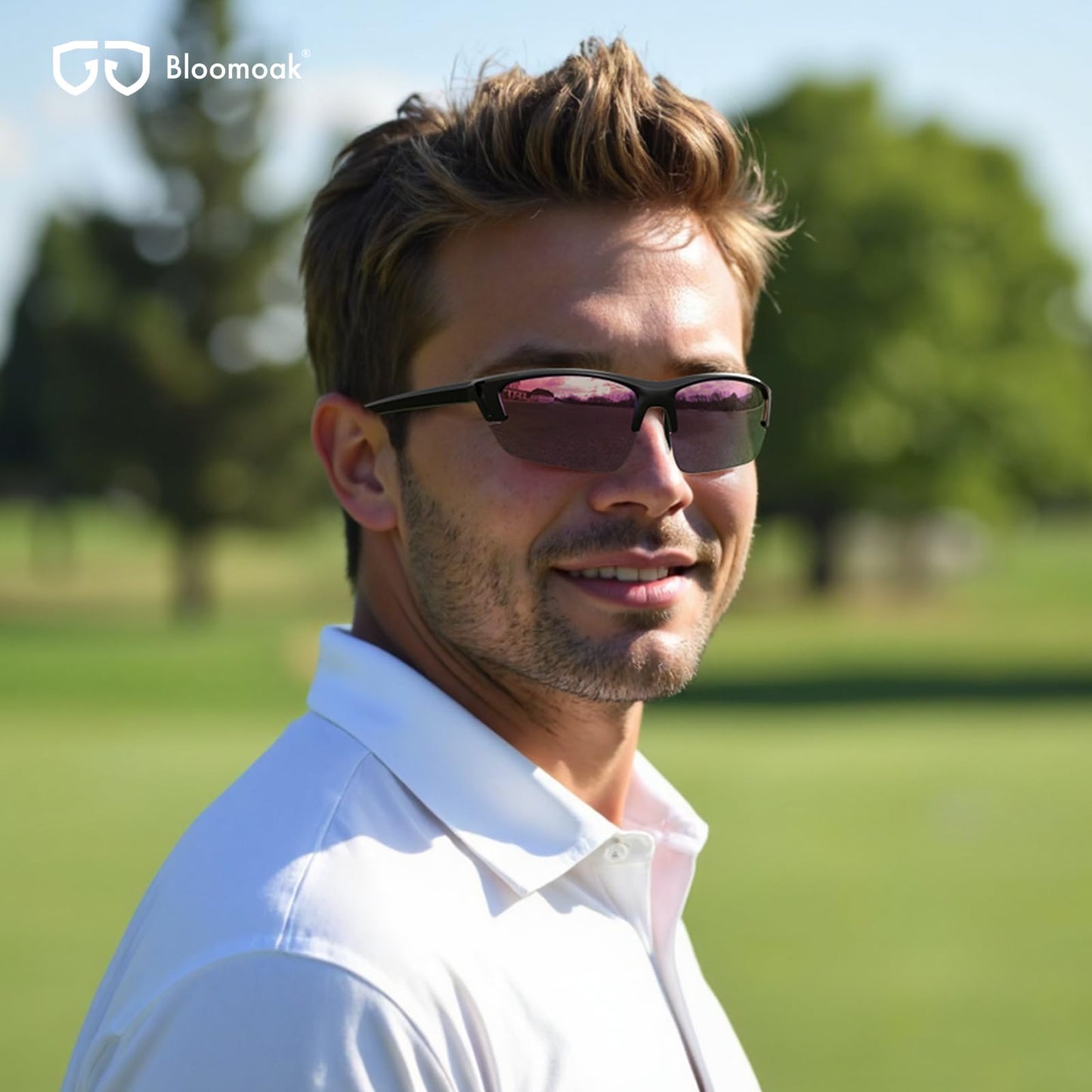 Bloomoak Sport Golf Sunglasses,Wrap UV400 Protection/Vented Frame Prevent Fogging/Superior Visual Clarity to Find Ball (Rose - 24% Light Transmission for)