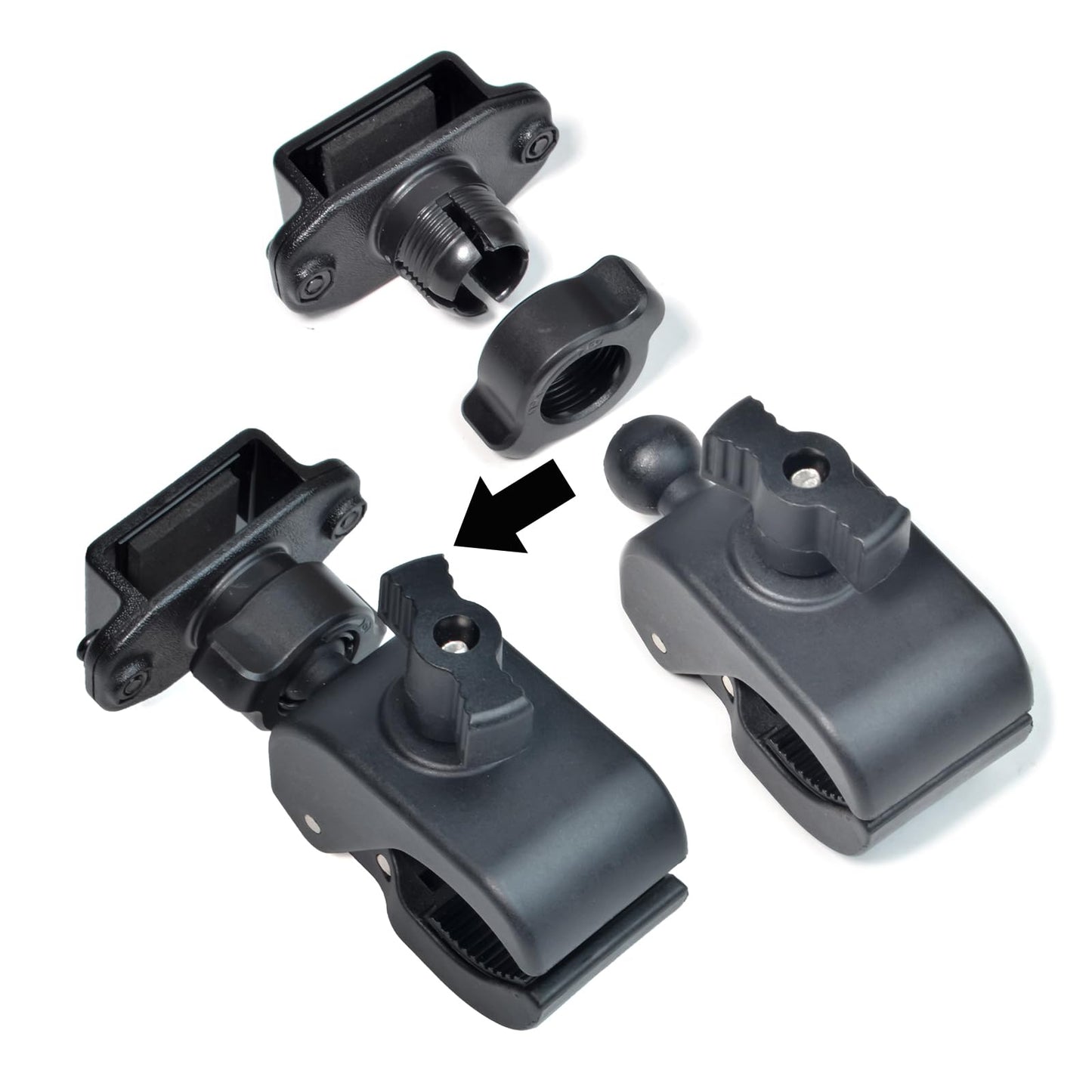 HYS Heavy-Duty Motorycle Walkie Talkie Mount - Bike Handheld Ham Radio Holder Handlebar Clamp (0.79-1.97inchs) - Universal Two Way Radio with Clip Holder Mount for Bike Motobike ATVs MTBs Golf carts