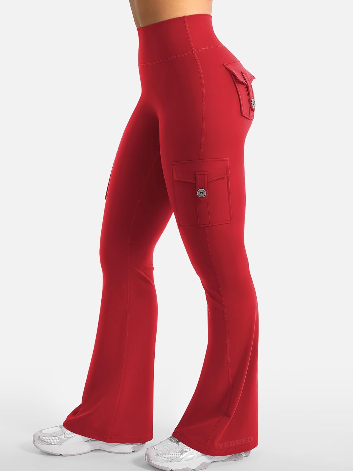 YEOREO CoreFlex Women's High-Waisted Flare Leggings - Hidden Pockets & No Front Seam, Cargo Style