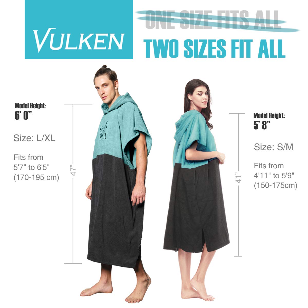 Vulken Extra Large Teal Blue Thick Hooded Beach Towel Changing Robe. Surf Poncho Women for Easy Change in Public. Quick Dry Microfiber Toweling for The Beach, Pool, Lake, Water Park. S/M