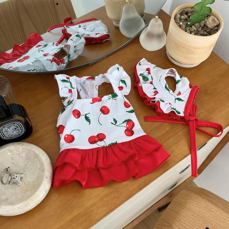 IMDOUBLEDOU Cherry XX-Large Dog Swimsuit & Sun Cap Set - Puppy Beach Outfit for Swimming & Bathing