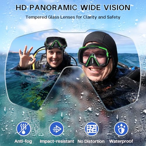 Diving Mask Snorkel Goggles with Nose Cover - Green