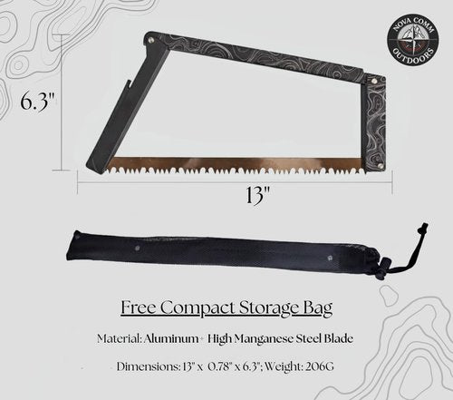 Nova Comm RidgeSaw-12, Camping Folding Hand Saw - Essential Bushcraft Survival Tools for Camping, Fishing, Hiking Hunting, Gardening tool with Compact Carrying Case (Black)