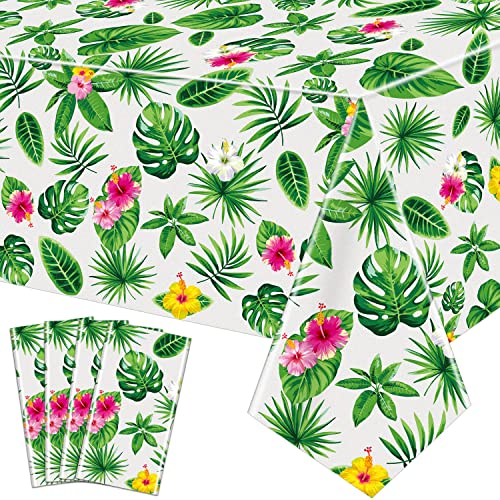 Hawaiian Luau Tablecloths - 4 Pack Tropical Palm Leaves 86x51