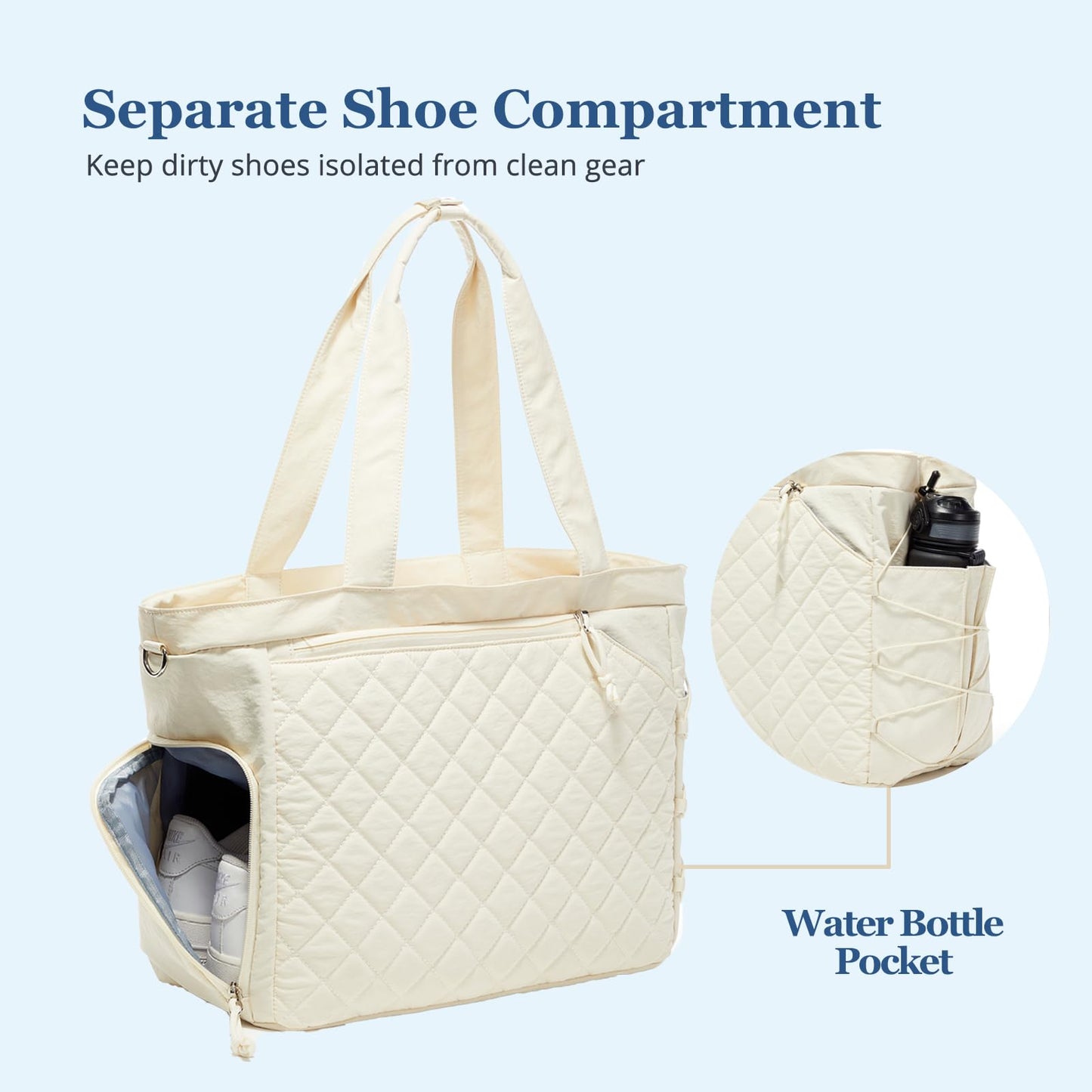 LANBX Pickleball Bag Fits 2 to 6 Paddles, Quilted Pickle ball Tote Bags for Women and Men with Shoe Compartment and Fence Hook, Great Pickleball Gifts