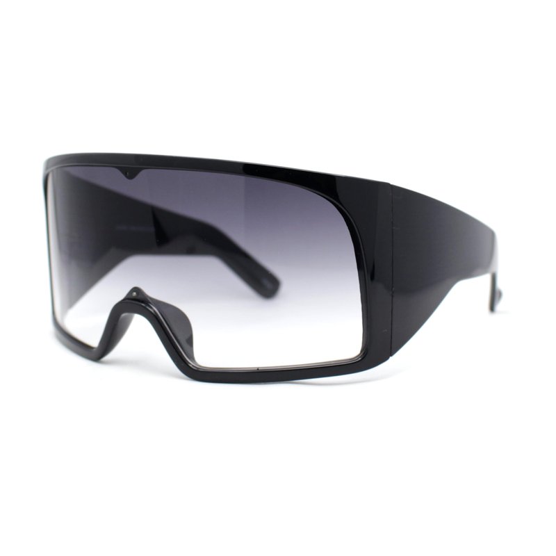 SA106 XL Oversized Shield Rectangle Super Thick Temple Plastic Sport Sunglasses White - Silver Mirror