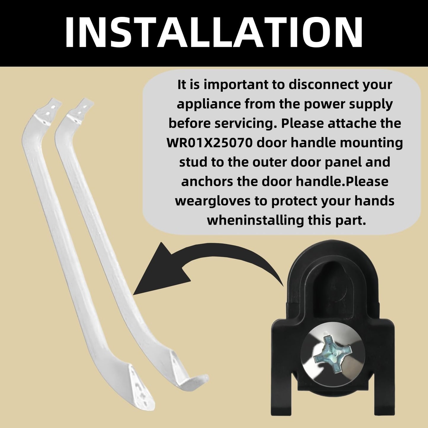 WR01X39781 Refrigerator Door Handle Fastener (2-Pack) – Compatible with GE Freezer & Refrigerator Handles – Replaces AP7175647, WR01X25070 – Durable Black Replacement Parts