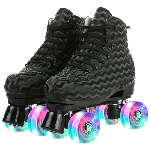 jessie Womens Roller Skates Water Ripple High-top Roller Skates Four-Wheel Roller Skates Shiny Roller Skates for Adult Youth Boys Girls Outdoor with Shoes Bag (Black ripple flash,US:8)