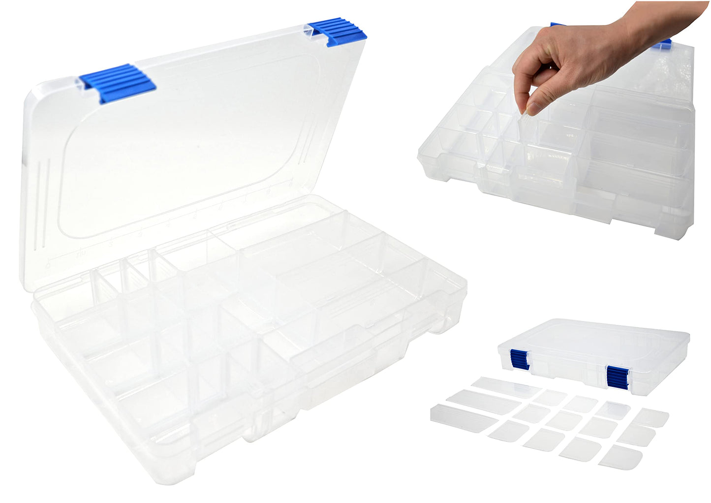 ZXDIN3 Medium Plastic Fishing Tackle Box Storage Organizer Box 3600 with Adjustable dividers Tackle Tray Parts Crafts Case 4 Pack