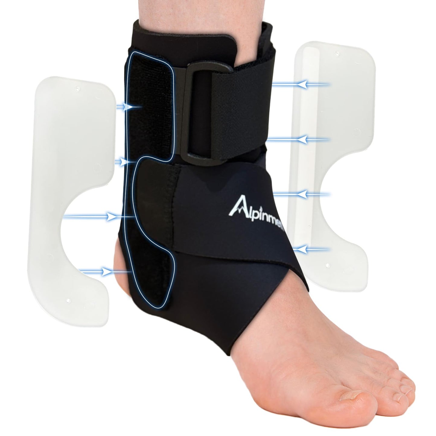 Alpinmett Ankle Brace for Men & Women, Compression Ankle Support Brace with Dual-Sided Plastic Stabilizers, Adjustable X-Strap & Open Heel for Sprain Recovery, Foot Discomfort, Sports & Daily Use 1 Pack