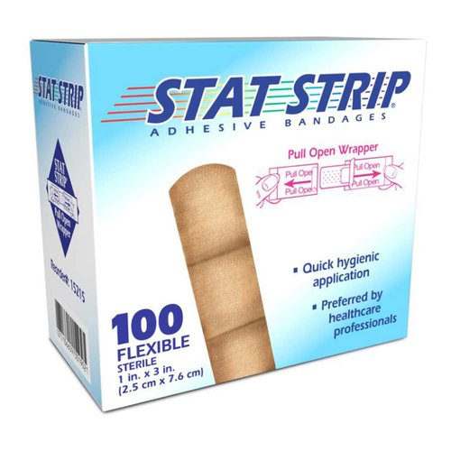 Dukal NUT 15215 Stat Strip Flexible Fabric Adhesive Bandage, 1" x 3" (Pack of 100)
