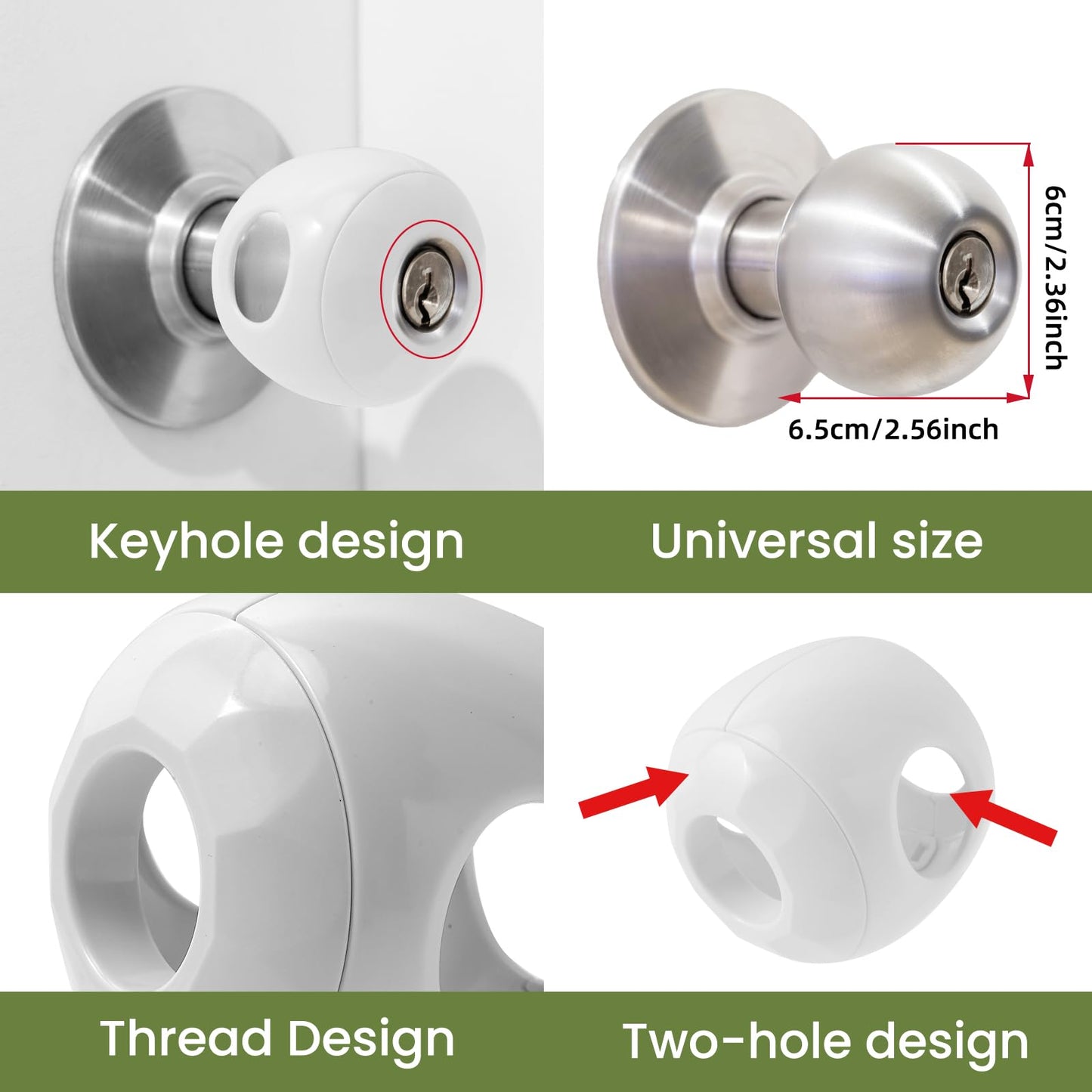 GCRQ Child Safety Door Knob Covers 4 Pack Reusable Baby Proof Door Knob Locks Baby Proof Door Handle Protector for Kids Universal Fit Easy Grip Lockable Design No Tools Needed