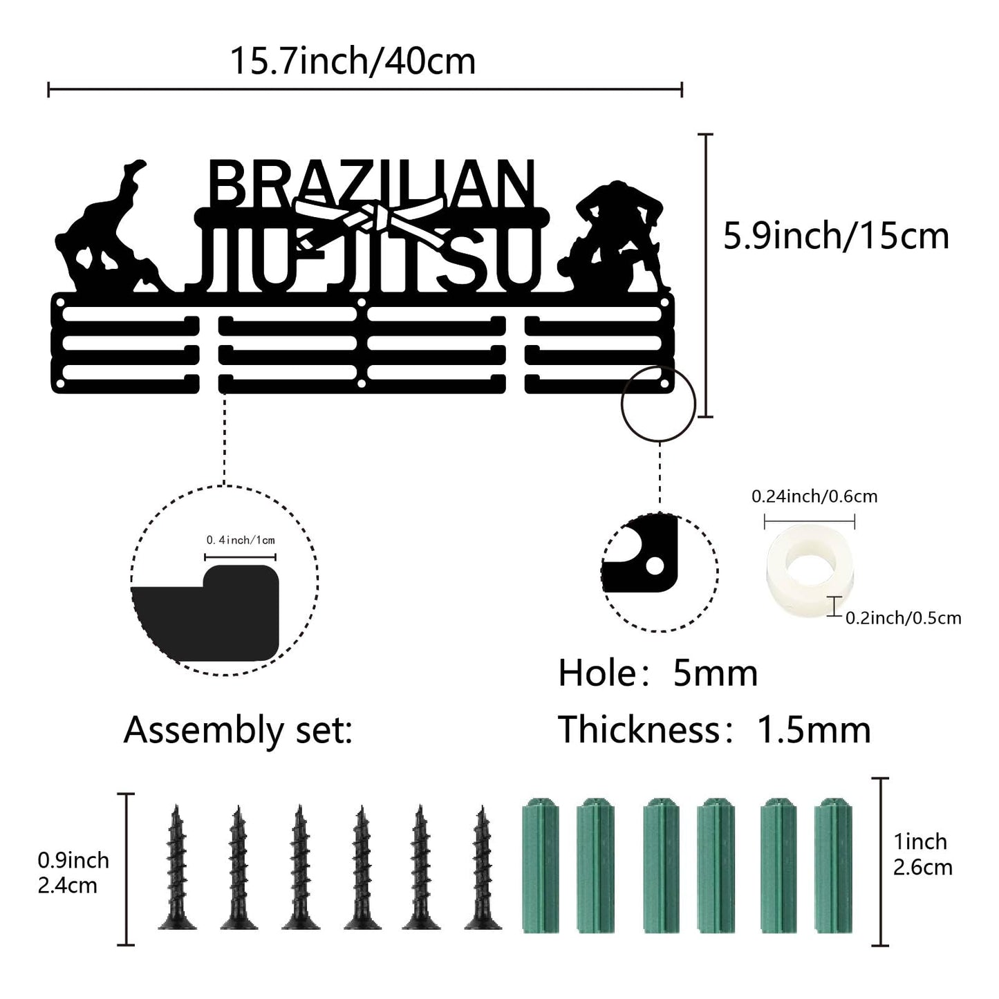 CREATCABIN Brazilian Jiu Jitsu Medal Holder Medal Hanger Display Rack Medal Hanging Awards Wall Mounted Home Room Decor Gift for Men Women Athletes Player Race Competition Winner Black 15.7x5.9 Inch