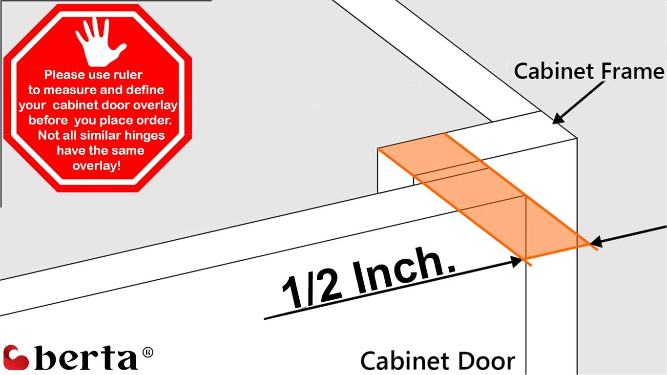 Berta 60-Pack, 1/2 inch Overlay Soft Closing Face Frame Cabinet Hinges, 105 Degree 6-Ways 3-Cam Adjustment Concealed Kitchen Cabinet Door Hinges with Screws (1/2 in. Overlay, 60 Pieces)