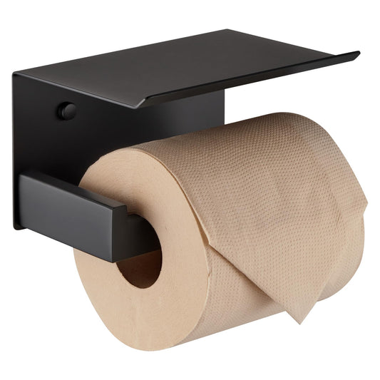 KOKOSIRI Black Toilet Paper Holders with Shelf Bathroom Toilet Paper Roll Holder SUS304 Stainless Steel Wall Mounted, Matte Black, B2010BK