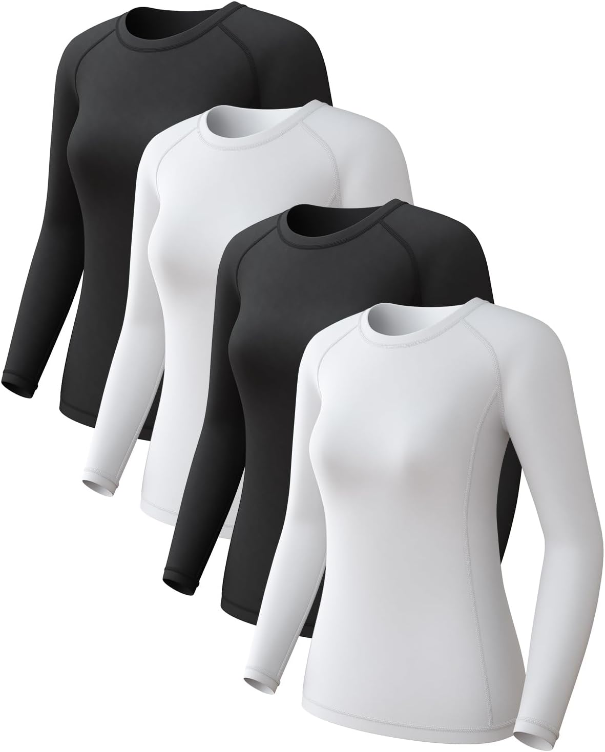 Skiennix Women's Long Sleeve Compression Shirts - Dry Fit Athletic Tops for Yoga & Running | 4-Pack