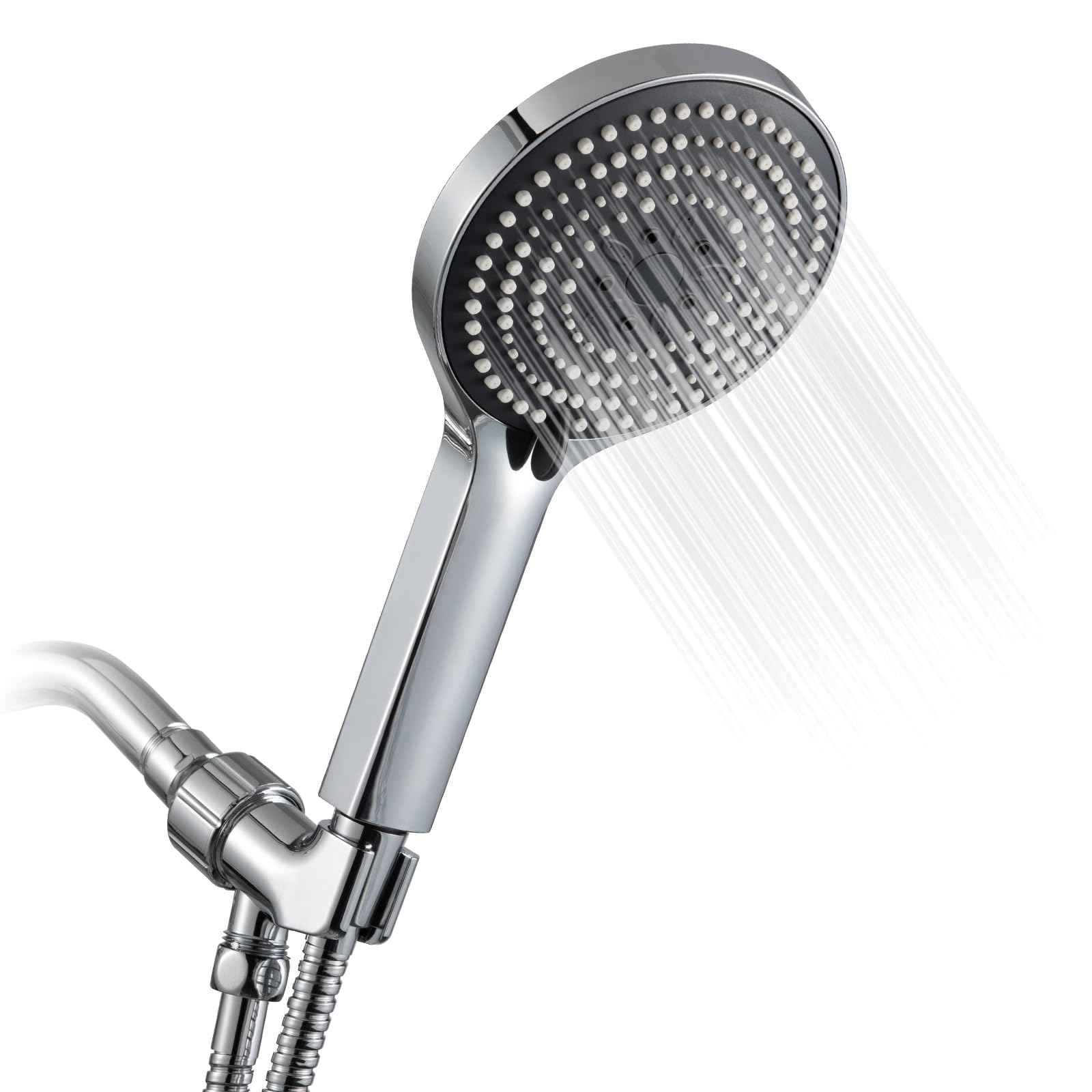 OFFO Handheld Shower Head Set, 6-Mode High Pressure Handheld Sprayer with 60 in Stainless Steel Hose & Holder, High Flow Large Powerful Boosting Handheld Showerhead for Low Water Pressure, Chrome