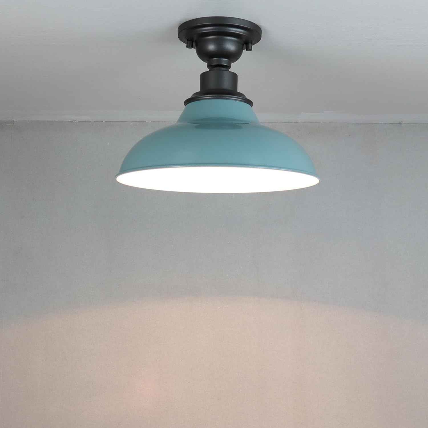 12-Inch Farmhouse Semi Flush Mount Ceiling Light - Black Industrial Barn Fixture for Bedroom, Kitchen, Foyer