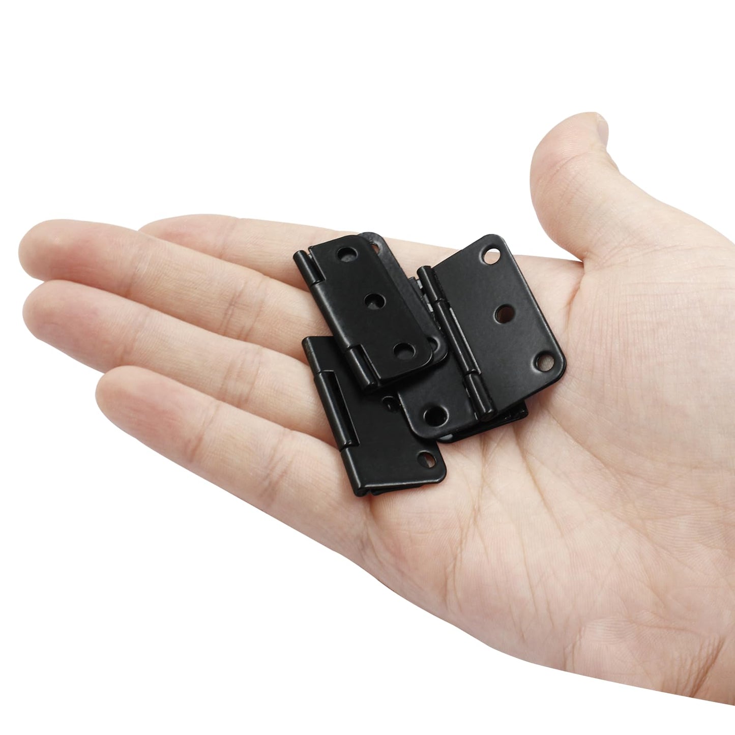 Murtenze 24Pcs Metal Mini Hinges, 1.3 inch x 1.5 inch Black Asymmetric Door Hinge Flat Folding Butt Hinge for Cabinet Drawer Box with Screws