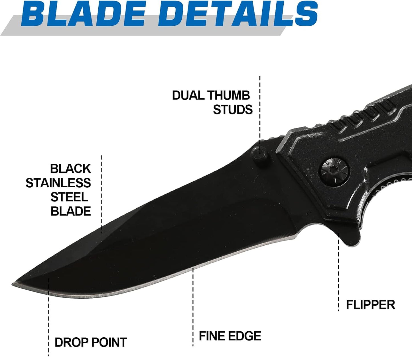 Skiennix Folding Pocket Knife - Multi-Function Emergency Tool with Seatbelt Cutter & Glass Breaker | Black 3-in-1 Design for Outdoor Survival, Camping, Hiking, Hunting & Fishing