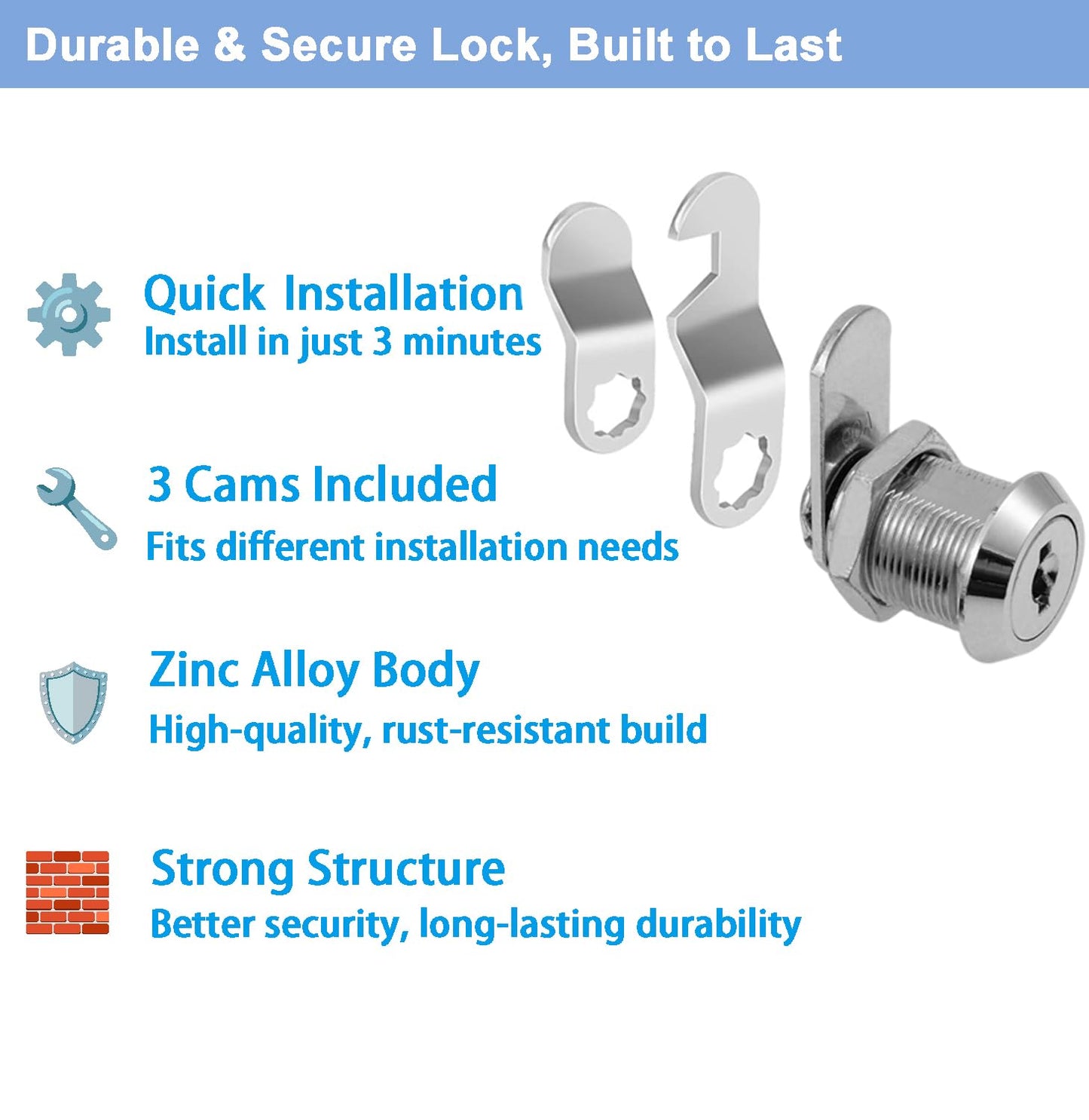 5/8" Cabinet Locks with Keys, Keyed Alike Cam Lock for Tool Box, Mailbox, RV Storage and Pickup Trucks, Zinc Alloy (3 Pack, 5/8 Inch)