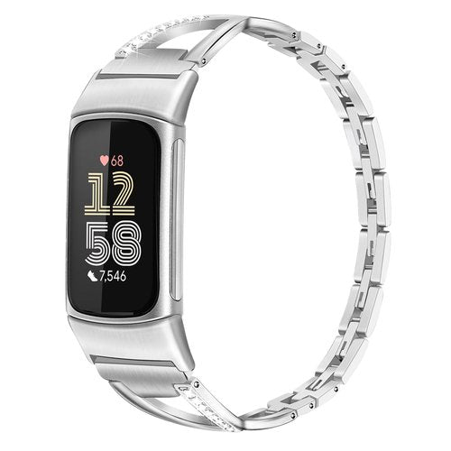 Dhwazz Women Band for Fitbit Charge 6 / Charge 5 Stainless Steel & Diamond Strap Jewelry Wristband