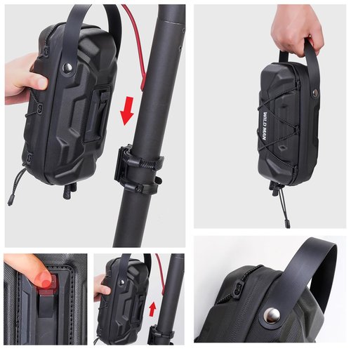 WILD MAN 2L Rainproof Quick Release Bike Handlebar Bag Hard Shell Waterproof Scooter Storage Bag for Kick Scooters Folding Bike Self Balancing Scooters MTB Bicycle Cycling(GD6X,Black)
