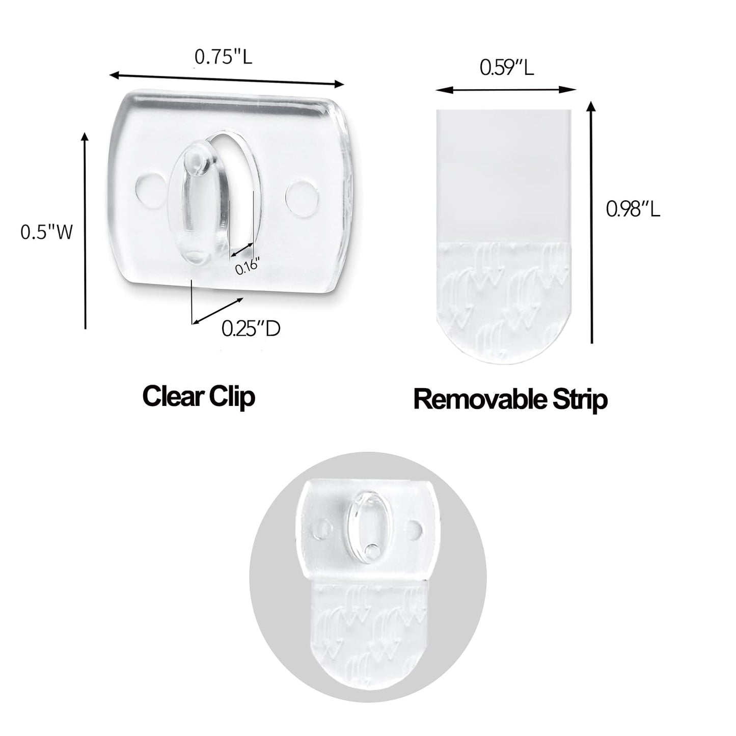 Karsbarwe 60 Clips+66 Strips, Indoor Mini Clear Light Clips with Adhesive Strips, No Damage Mini Wall Hooks, Removable Small Clear Hooks for Christmas and Festival Decoration
