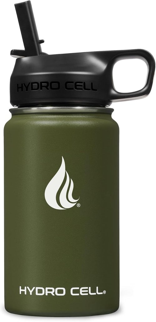 HYDRO CELL Stainless Steel Insulated Water Bottle - Leakproof Vacuum Flask for Hot & Cold Drinks | 14oz Army Green