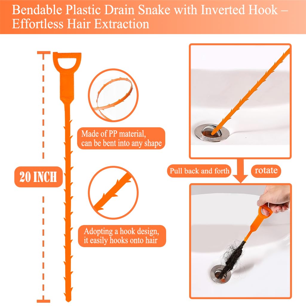 63 In Drain Snake Hair Drain Clog Remover Tool, Sink Drain Cleaner for Sewer Kitchen Bathroom Shower Tub Toilet Clogged Drains Opener Cleaning Tool, Flexible Grabber Claw Pick Up Reacher Tool
