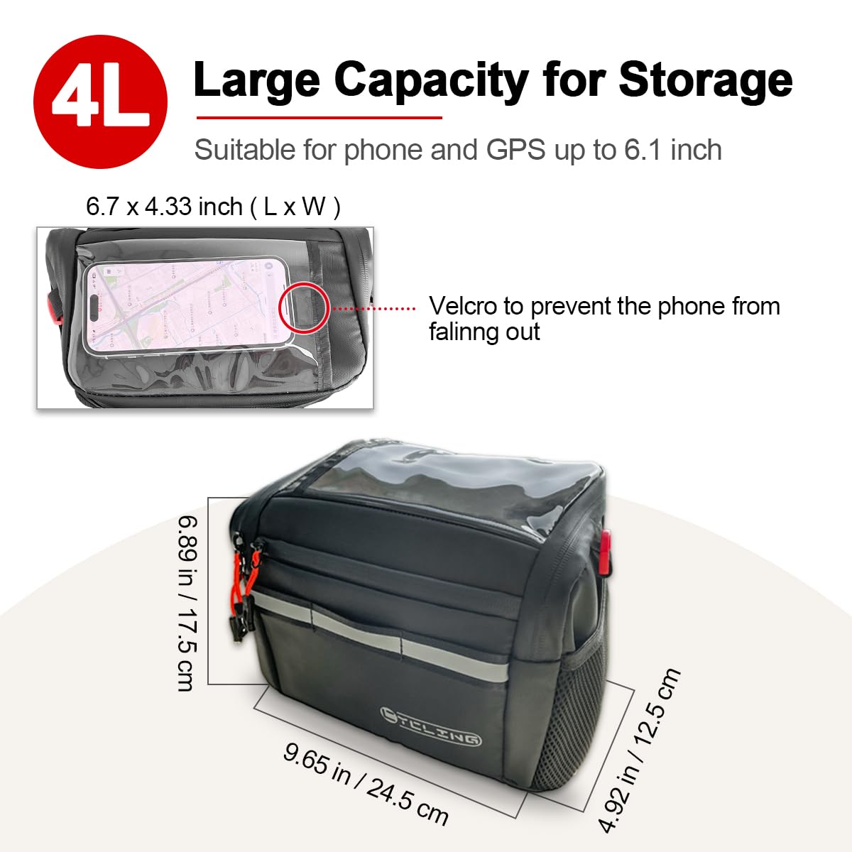 Danuosie Bike Handlebar Bag, Insulated Cooler Front Frame Bag with Touch Screen Phone Holder, 4L Water Resistant Bicycle Basket Storage Pouch, Convertible Shoulder Pack for Ebike MTB Road