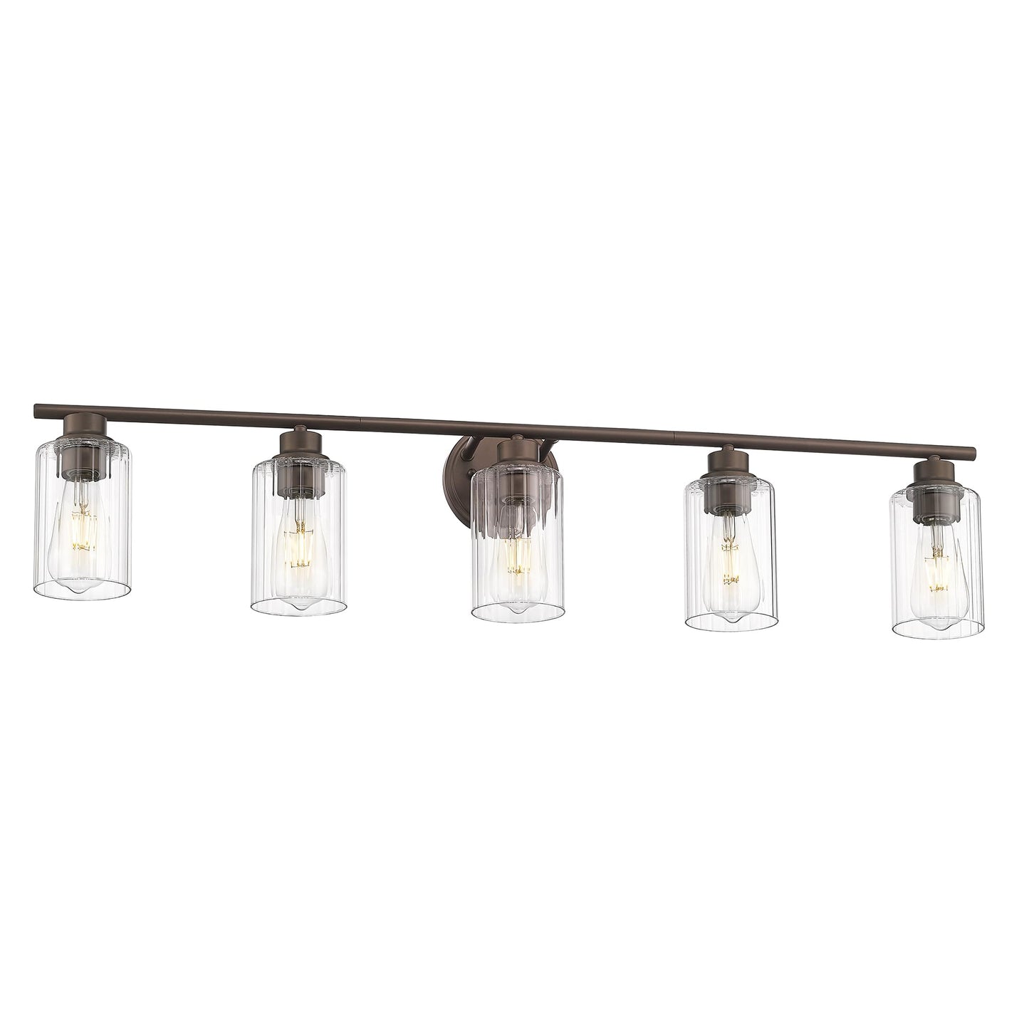 Emliviar Rustic Vanity Light Fixture with Fluted Ripple Glass, 5-Light Bathroom Lights Over Mirror 40 Inch, Oil Rubbed Bronze Finish, YE295B-5W ORB