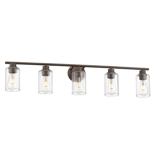 Emliviar Rustic Vanity Light Fixture with Fluted Ripple Glass, 5-Light Bathroom Lights Over Mirror 40 Inch, Oil Rubbed Bronze Finish, YE295B-5W ORB