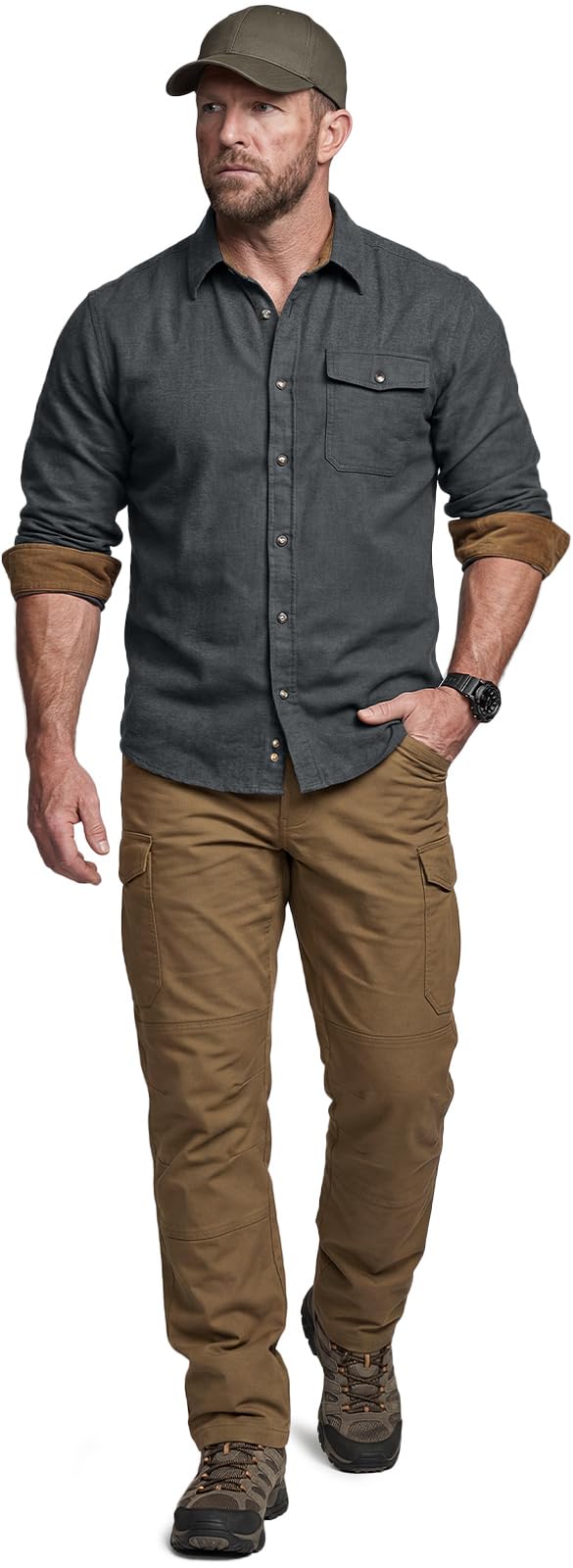 CQR Men's 100% All Cotton Button Down Flannel Shirts, Long Sleeve Brushed Warm Soft Casual Outdoor Plaid Shirt, Corduroy Grey, Small