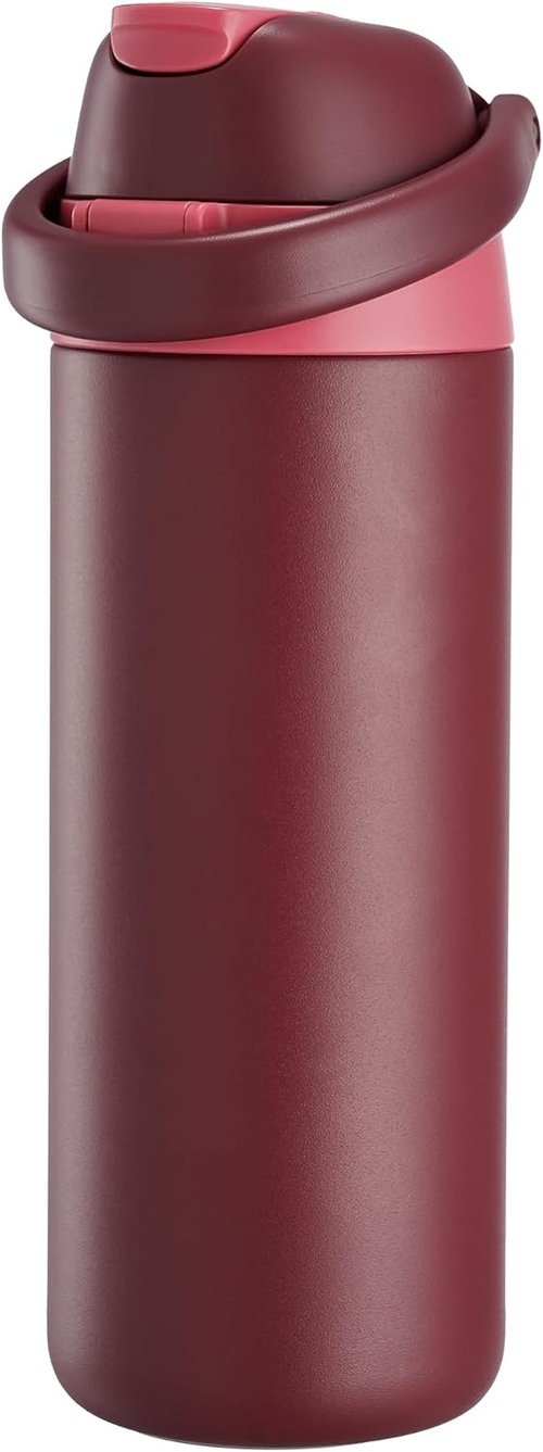 Fijinhom Insulated Water Bottle - 18 oz Stainless Steel with 2-in-1 Straw & Push-Button Lid | Red, BPA-Free